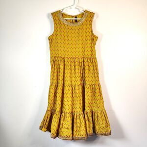 RIO GIRLS 9-10 Yrs Girls Dress Mustard Yellow Floral Print Sleeveless Maxi Gold